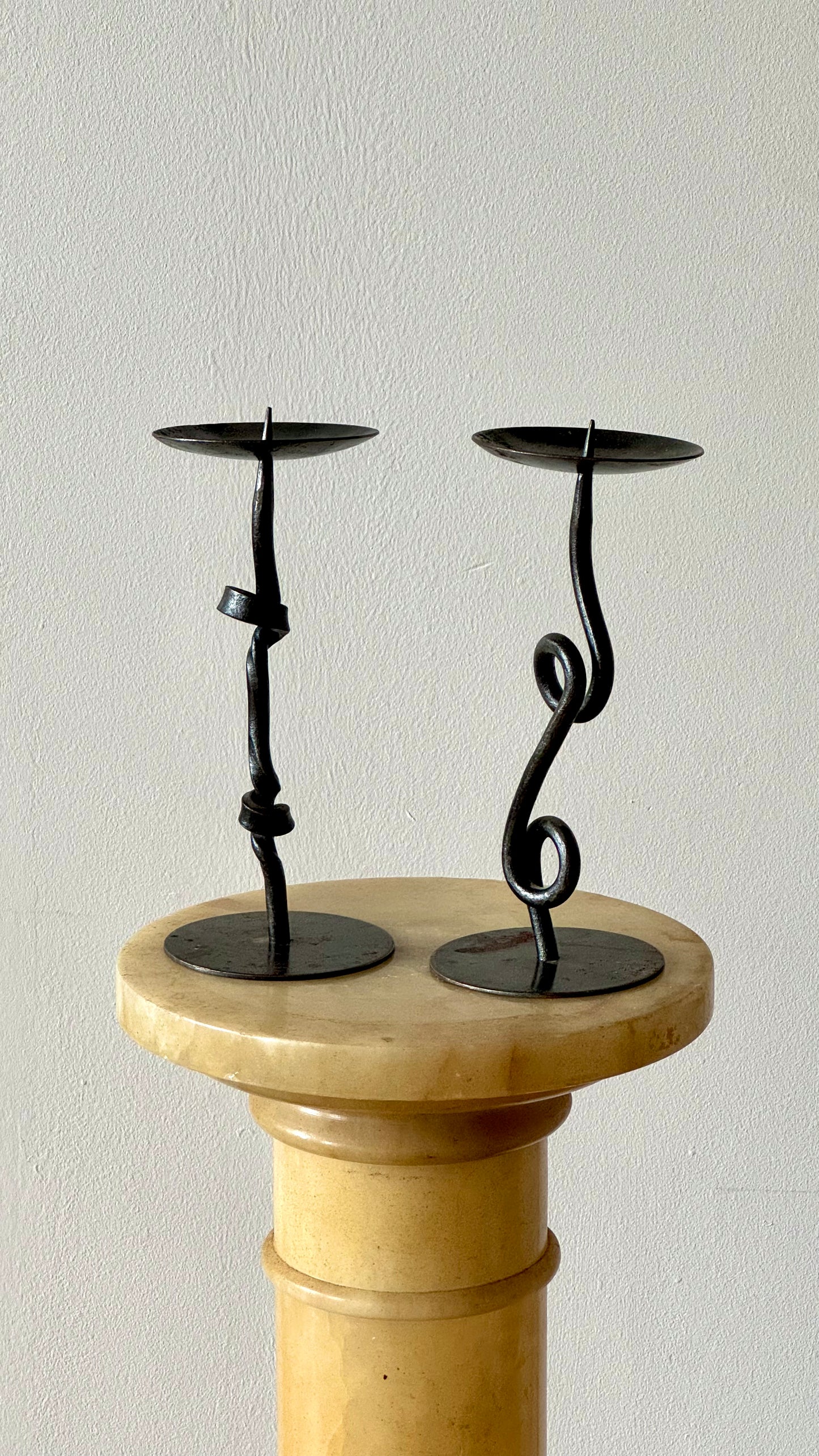 HANDMADE WROUGHT IRON CANDLESTICKS - PAIR