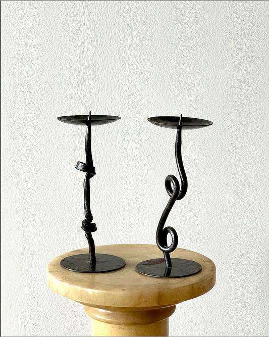 HANDMADE WROUGHT IRON CANDLESTICKS - PAIR